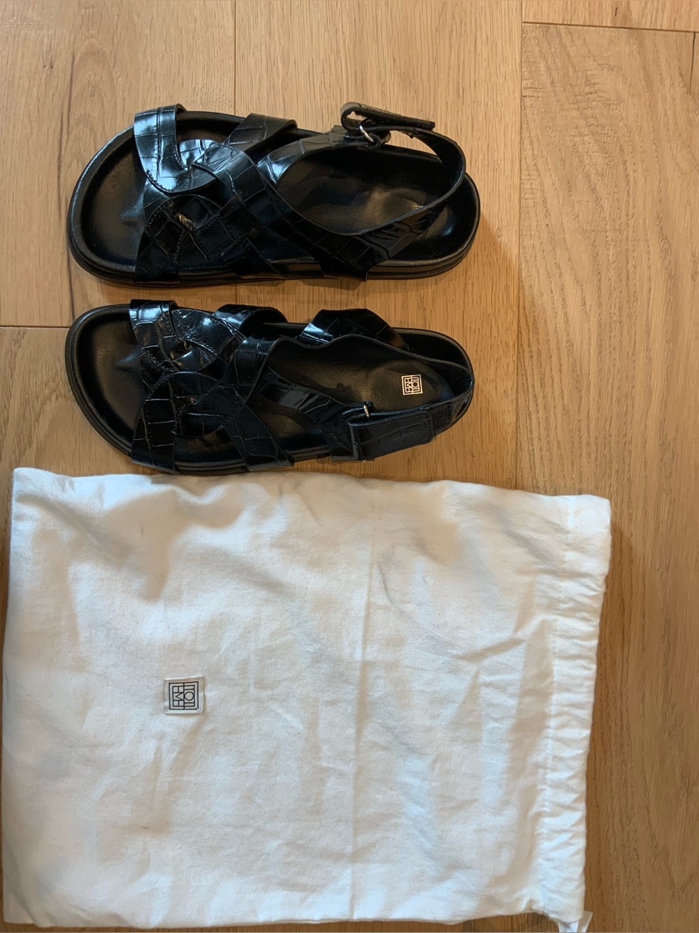 Toteme Black Croc Leather Sandals